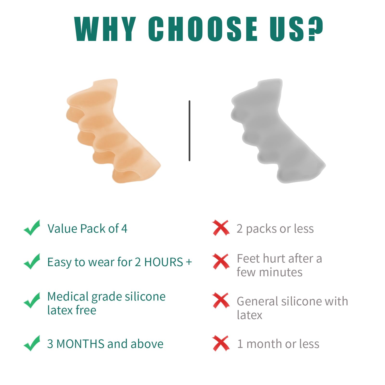 4 pcs silicone toe spacers  yoga toe separators for toe straightening  relaxation  correct overlapping toes bunions hammer toe  toe support toe separators for women  men 398in tan