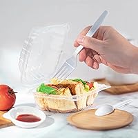Vista 3 de Contenedores de Comida para Llevar Karat Clamshell [6"x6" - 300 unidades] Duraderos, Aptos para Microondas, Apilables, Resistentes a Roturas, Cajas