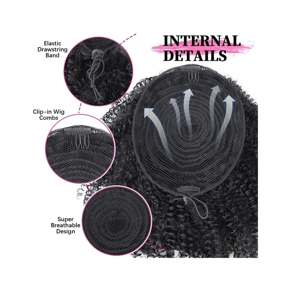 Health Extension de queue de cheval afro courte bouclée avec cordon de serrage pour femme noire Synthétique Afro Puff Queue de cheval avec clips Soins personnels (Noir)