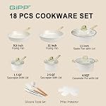 GiPP 18 Piece Ceramic Pots and Pans Set Non Stick - Nonstick Cookware Set, Non-Toxic Healthy Kitchen Cooking Set w/Frying Pans Set, Dishwasher Safe, PTFE/PFOA/PFOS Free