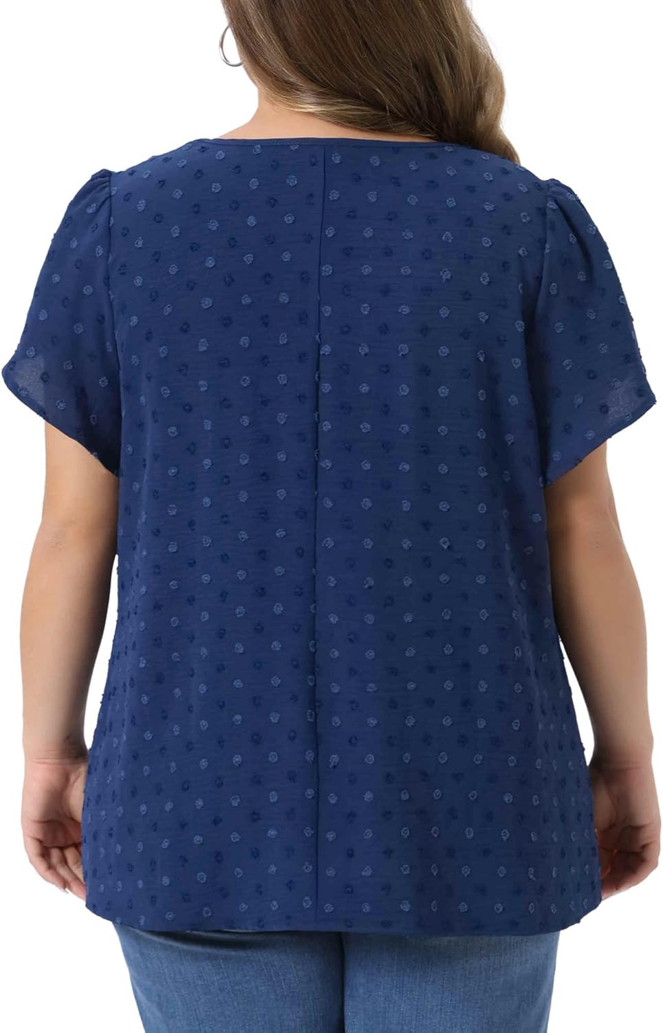 Agnes Orinda Plus Size Tops for Women Swiss Dot Crew Neck Tulip Short Sleeve Shirts Front Pleated Summer Blouse Top - Image 4