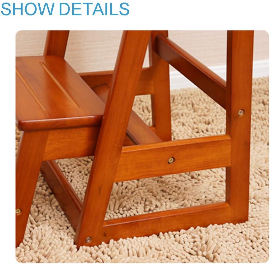 CHEWYNP Easy and Convenient Folding Step Stool,Oak Wood Folding Chair Stepladder Stairway Chair with 2 Steps for Home Fold up Library/Kitchen/Office Steps Portable,Step Stool with Handle,B