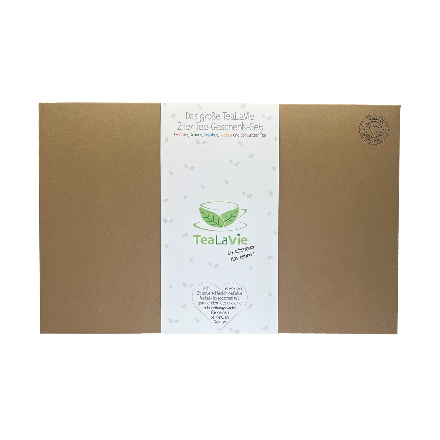 TEALAVIE Tee-Geschenk Set | Präsentbox mit 24 hochwertige lose Tees in edlen Teedosen | inkl. Standfuss | handgemacht | 220g