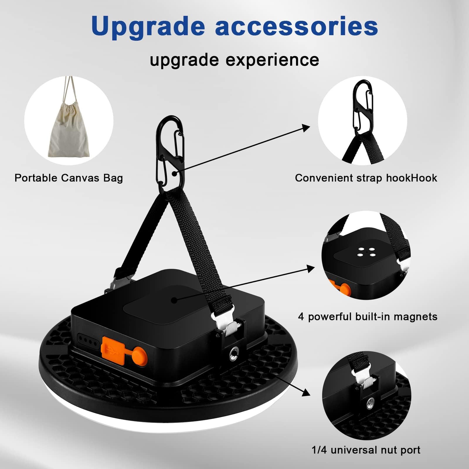 LED Lampada Campeggio, Power Bank 12000 mAh, 2500LM Lanterna da Campeggio Ricaricabili, Faro LED Aggiornato 4 x N42 Potenti Magneti con Connettore Espandibile 1/4 Lampada da Campeggio