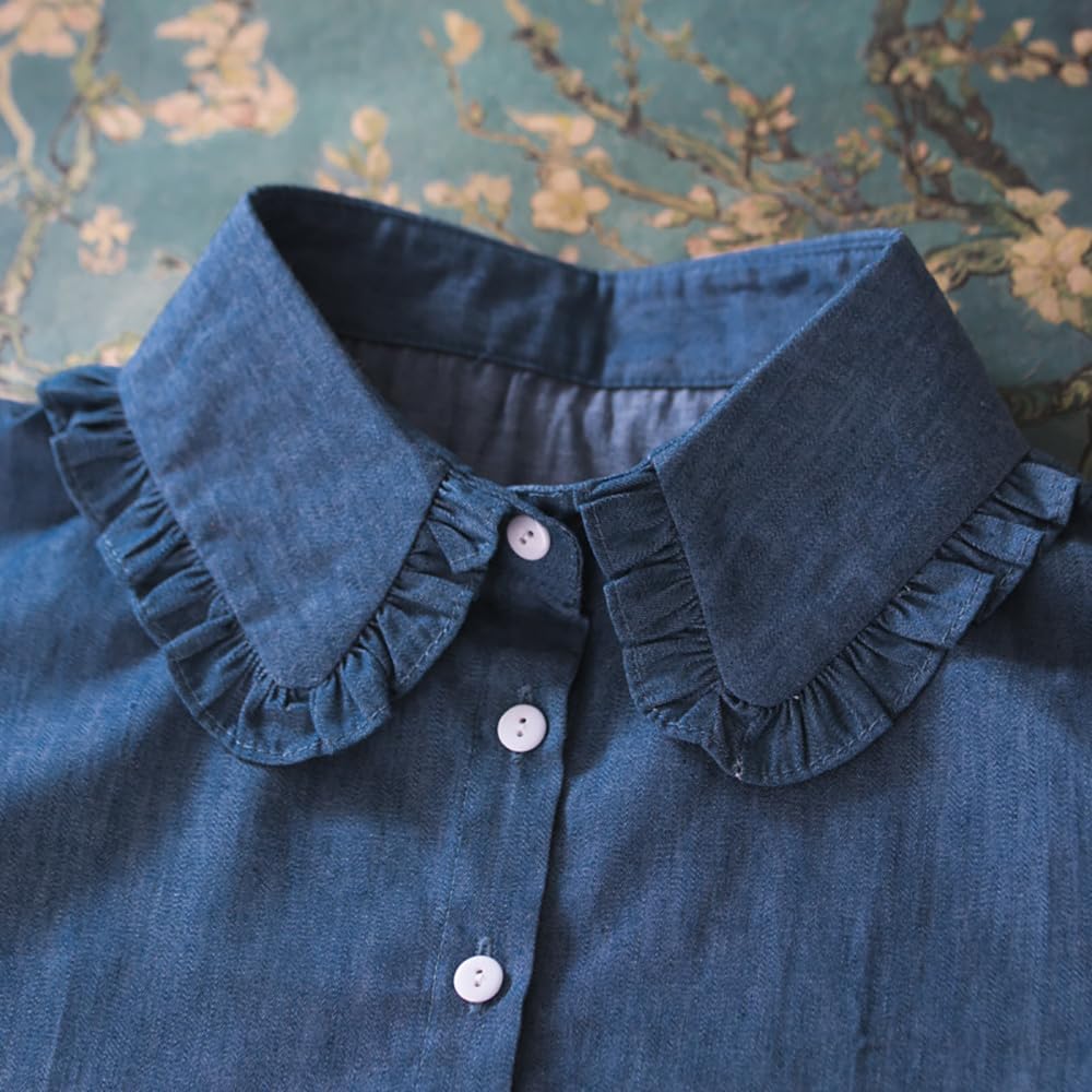 Detachable Fake Collar Ruffle Denim Faux Collar Half Shirts Blouse Dickey Collar Lapel False Collar for Women Girls - Image 4