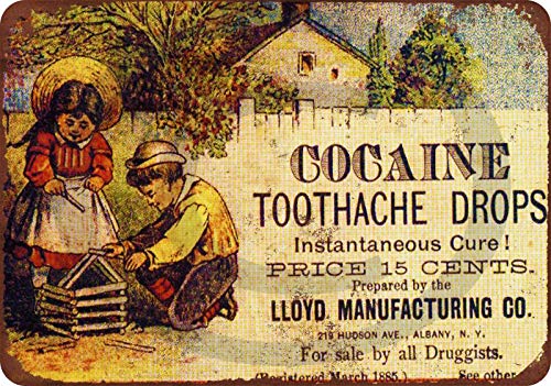 XZSE Vintage Cartel de Chapa de Metal Cocaine Toothache Drops Lloyd Manufacturing Retro Carteles de Carteles de Metal Vintage Cover