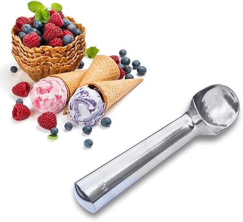 Miniatura 5 de Cuchara de aluminio para helado de 2 onzas, mango conductor del calor, antiadherente y fácil de usar, diseño simple de aluminio de una sola pieza,