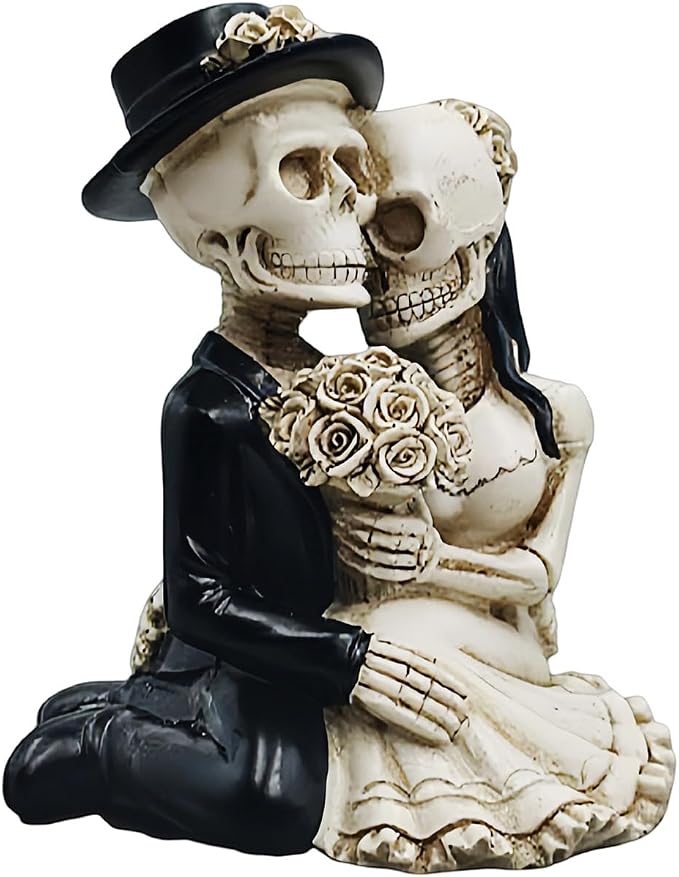 Halloween Decor, Gothic Decor Resin Skull Wedding Statues, Couple Embracing Ghost Figurines, Sculptures Table Centerpiece for Home, Indoor Decorations
