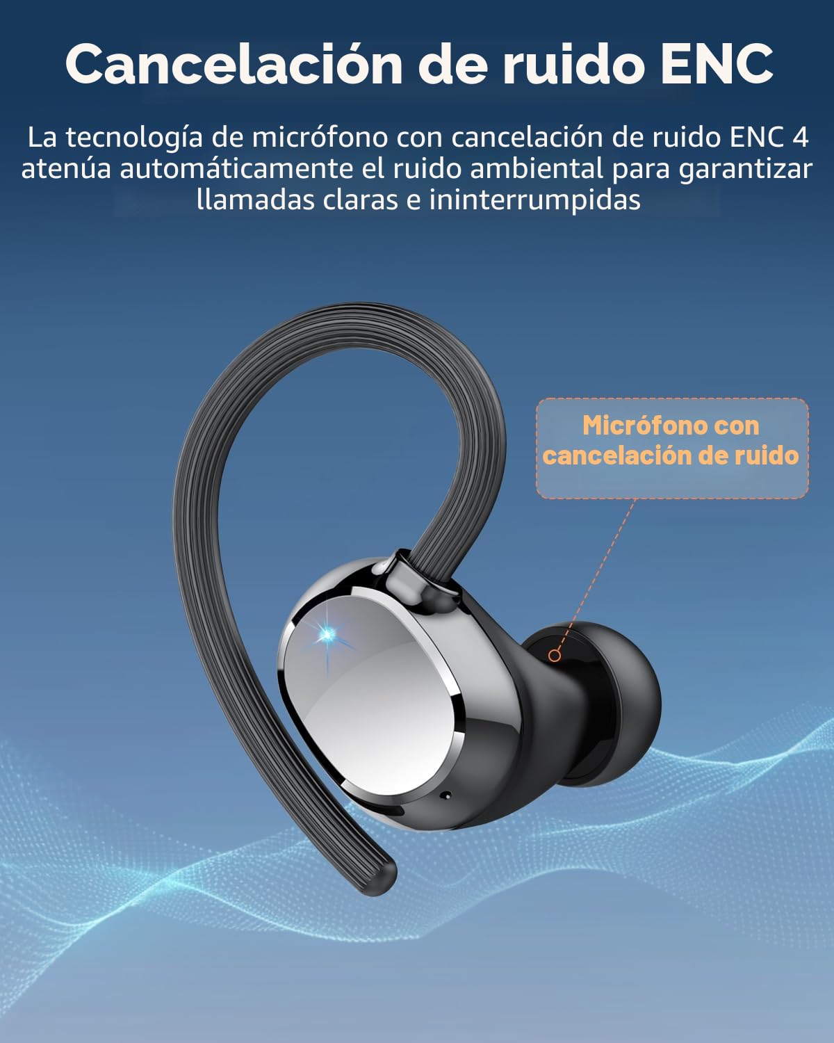 Auriculares Inalambricos, Auriculares Bluetooth 5.3 HiFi Estéreo Deportivos con 4 ENC Cancelacion Ruido HD Microfono, 128H Cascos Inalambricos Bluetooth LED Pantalla,IP7 Impermeable para Running Sport