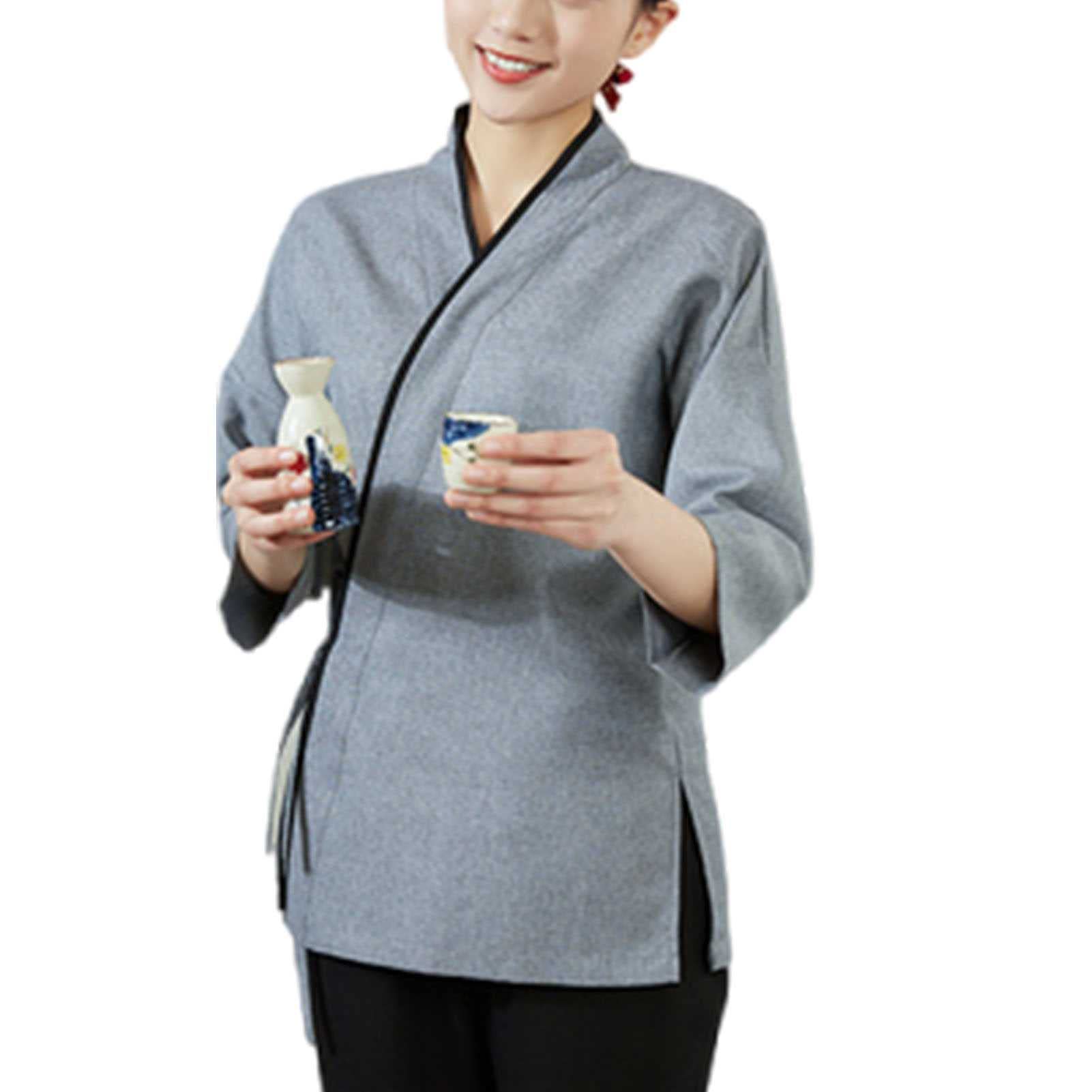 Chaqueta de Chef/Cocinero, Unisex Kimono Restaurante Ropa de Trabajo de Cocina, Repelente de Suciedad