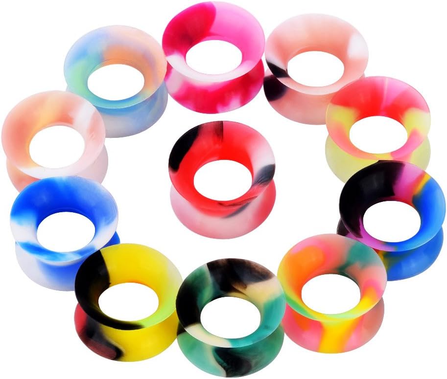 Longbeauty 22pcs/18pcs Soft Silicone Ear Gauges Plugs Flesh Tunnels Expander Stretchers Piercing Mixed Color Set