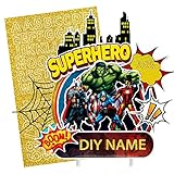 3D Custom Superhero Cake Topper,DIY Personalized Name and Age Superhero Birthday Party Supplies for Kids Boys,Birthday Cake Decorations with A-Z Letter and 0-9 Number（Gold）