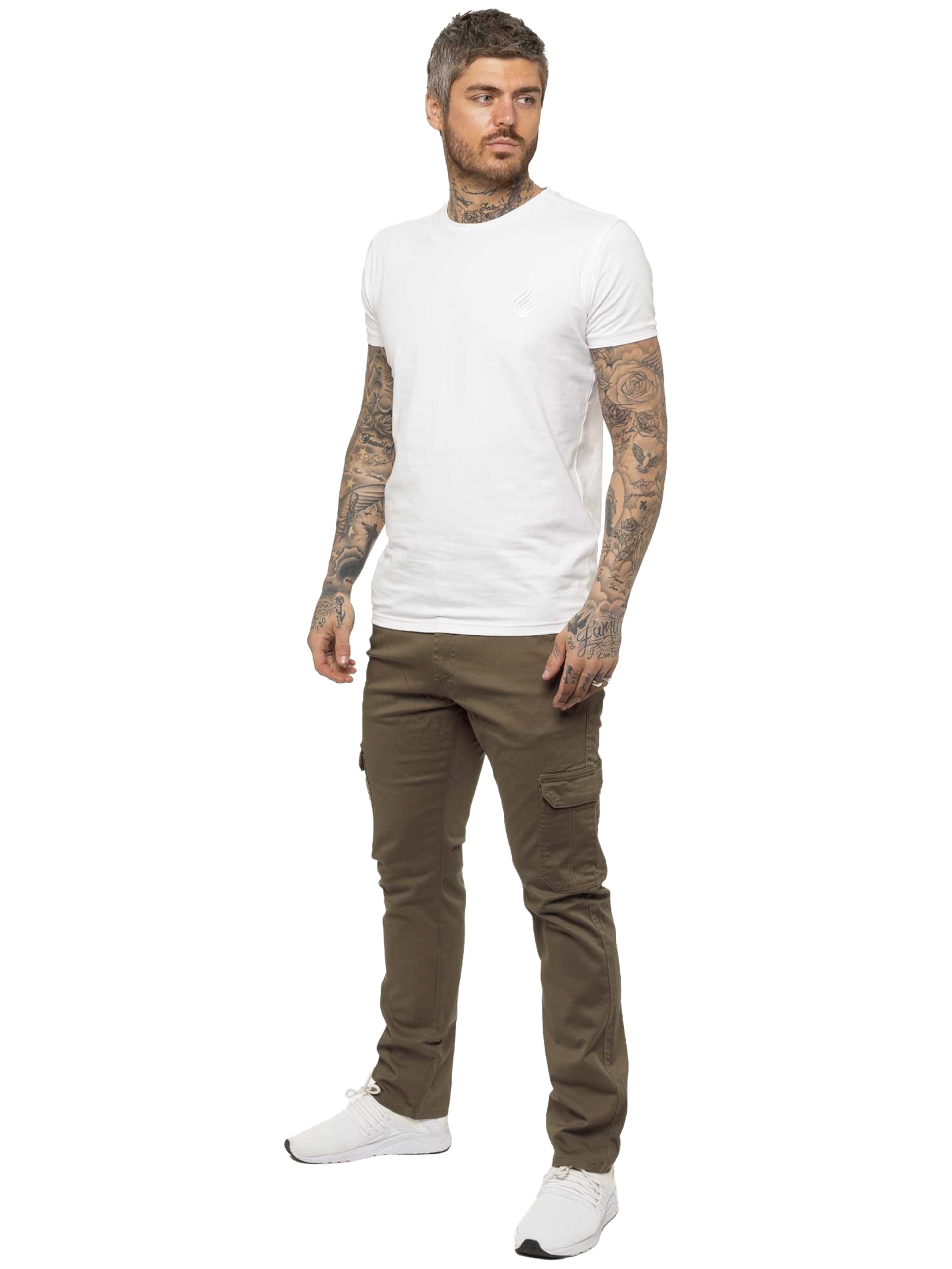 Enzo Men's Cargo Chinos - Slim Fit - Stretch - Brown - 28R