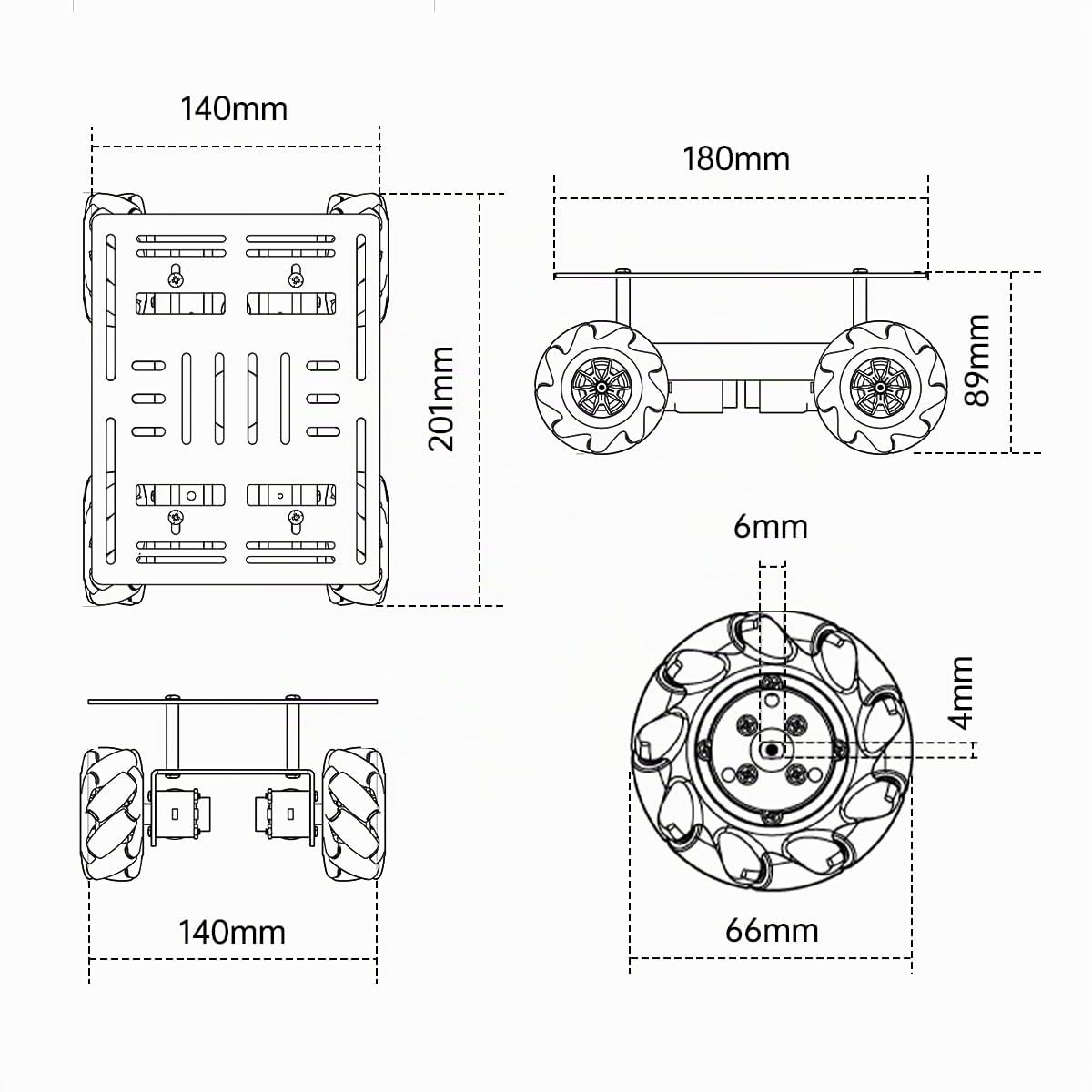 LewanSoul Mecanum Kit de châssis de Voiture avec Cadre en Alliage d'aluminium, Moteur TT et Roues Mecanum de 60 mm, Voiture Robot Intelligente, kit de Bricolage (démonté)