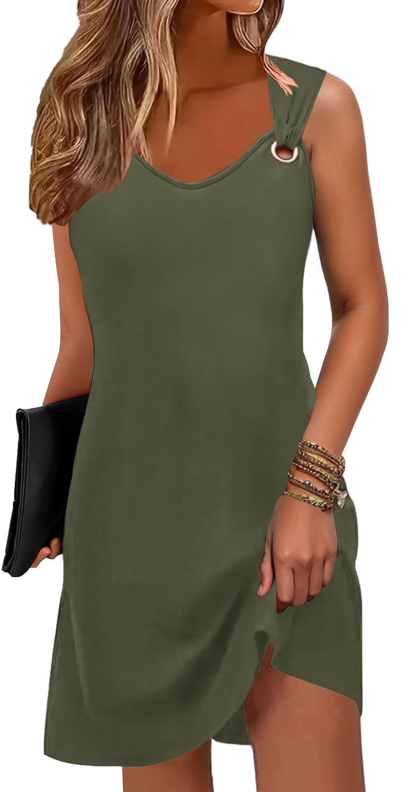 Disamer Summer Dresses for Women 2024 Sleeveless Beach Sundress Swimsuit Cover Ups Swing Casual Loose Tank Tshirt Dress, XX-Large, A Pure Green