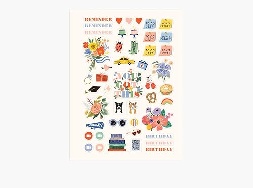 Miniatura 2 de RIFLE PAPER CO. Juego de calcomanías para planificador, 3 hojas de calcomanías (130 en total), decorar cuadernos, agendas, regalos o sobres, diseños