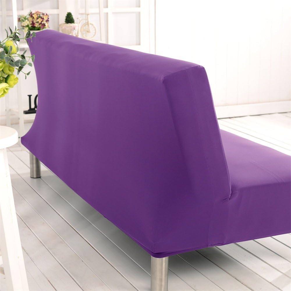 Solid Colour Armless Sofa Bed Cover Polyester Spandex Stretch Futon Slipcover 3 Seater Elastic Full Folding Couch Cover fits Folding Sofa Bed Without Armrests 80" x 50" in (Purple)