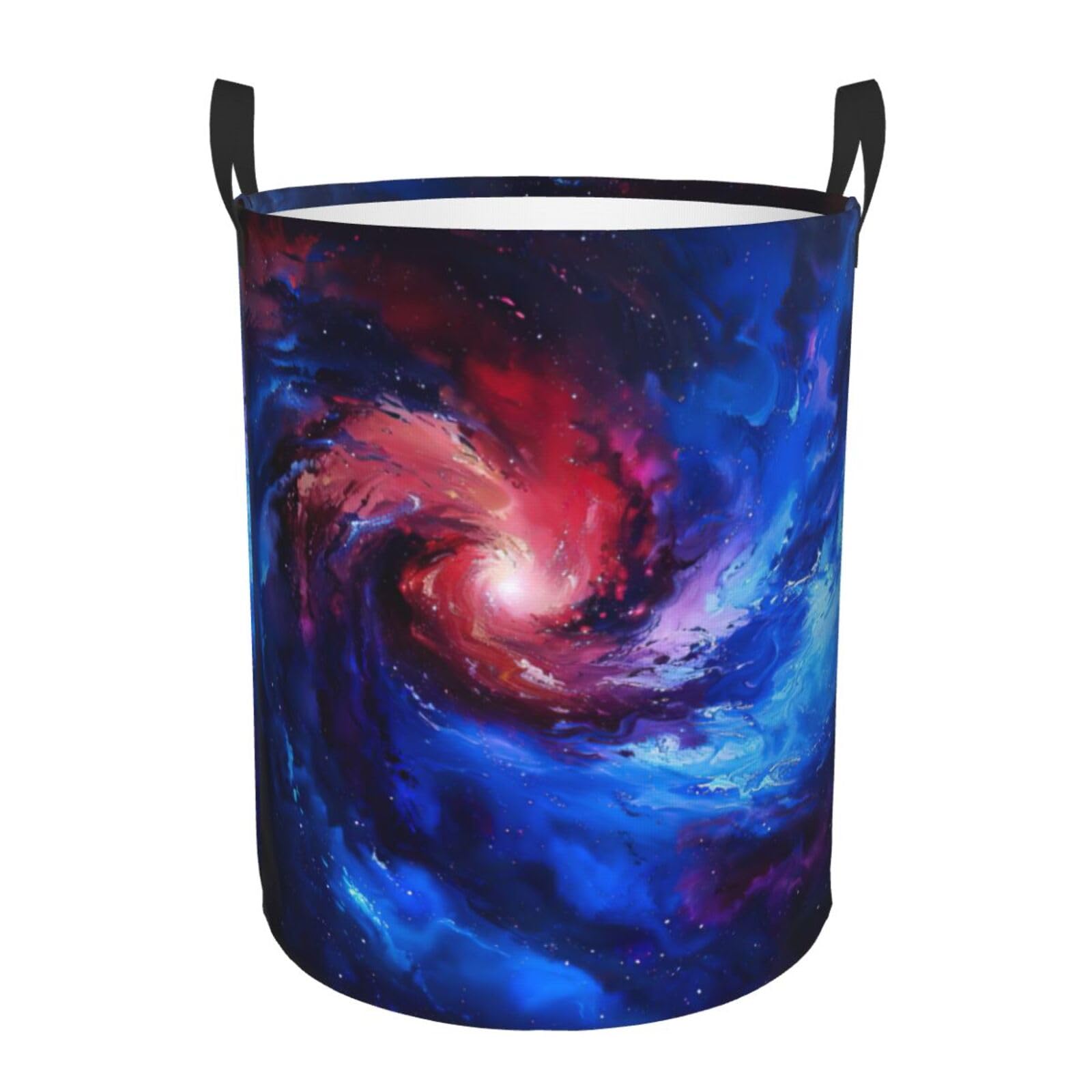 M Collapsible Laundry Hamper Round Red blue galaxy Print Storage