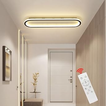 Modern LED Ceiling Light, Ring Black Flush Mount Ceiling Lights Fixture with Remote Control, Acrylic Ceiling Lamp for Bedroom Hallway Kitchen Island, 3000k-6500k Dimmable 23IN, Oval