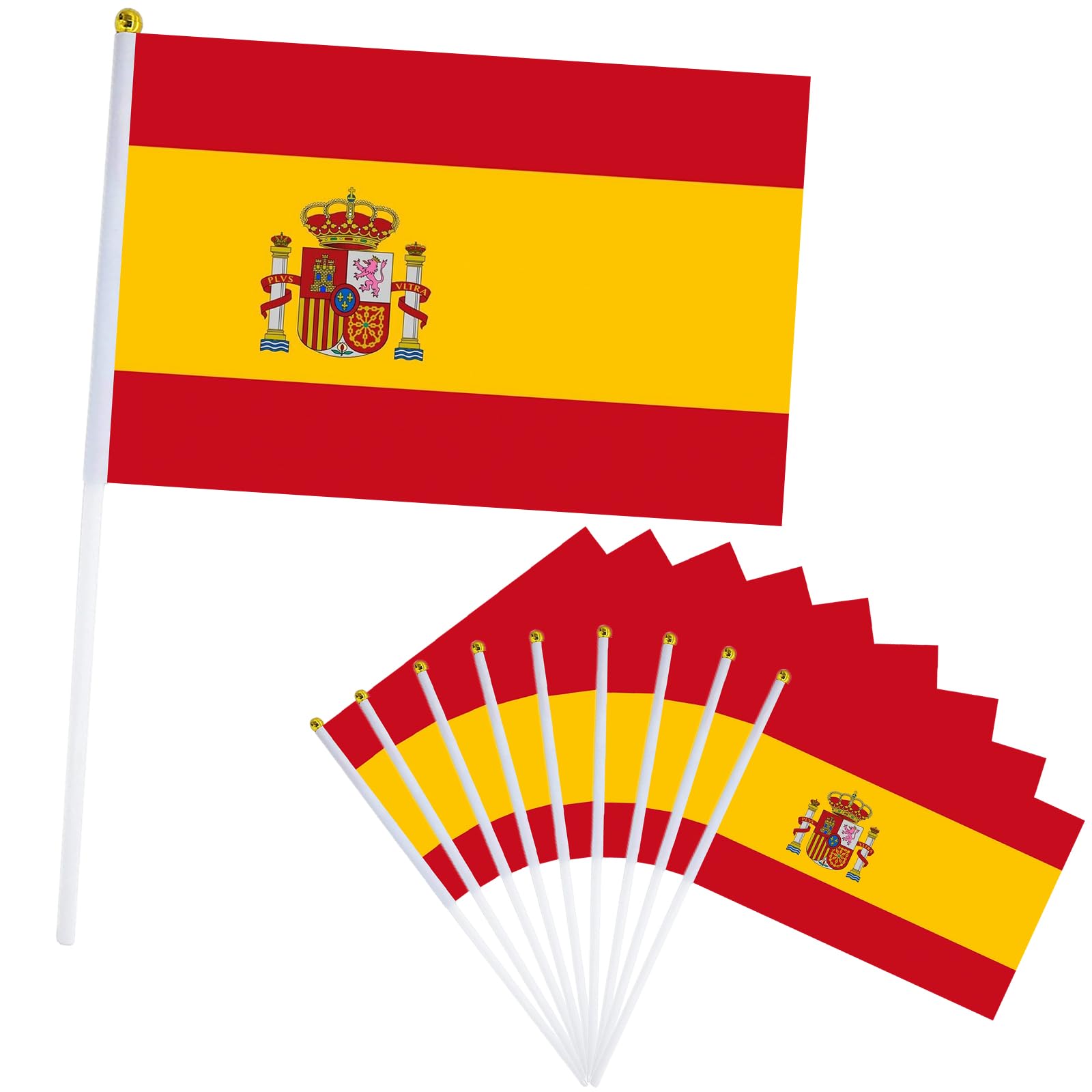 10Pcs Spain Flags for Fifa World Cup Football 2026 Decorations, 14X21cm Mini Spanish Flag, Small Spain Flags on Sticks, Hand Held Spanish Flag for Eurovision Euro Football Street Party Décor — image 1