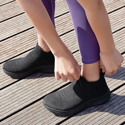 SHULOOK Mulheres deslizamento em sapatos de caminhada conforto leve respirável meia sapato antiderra