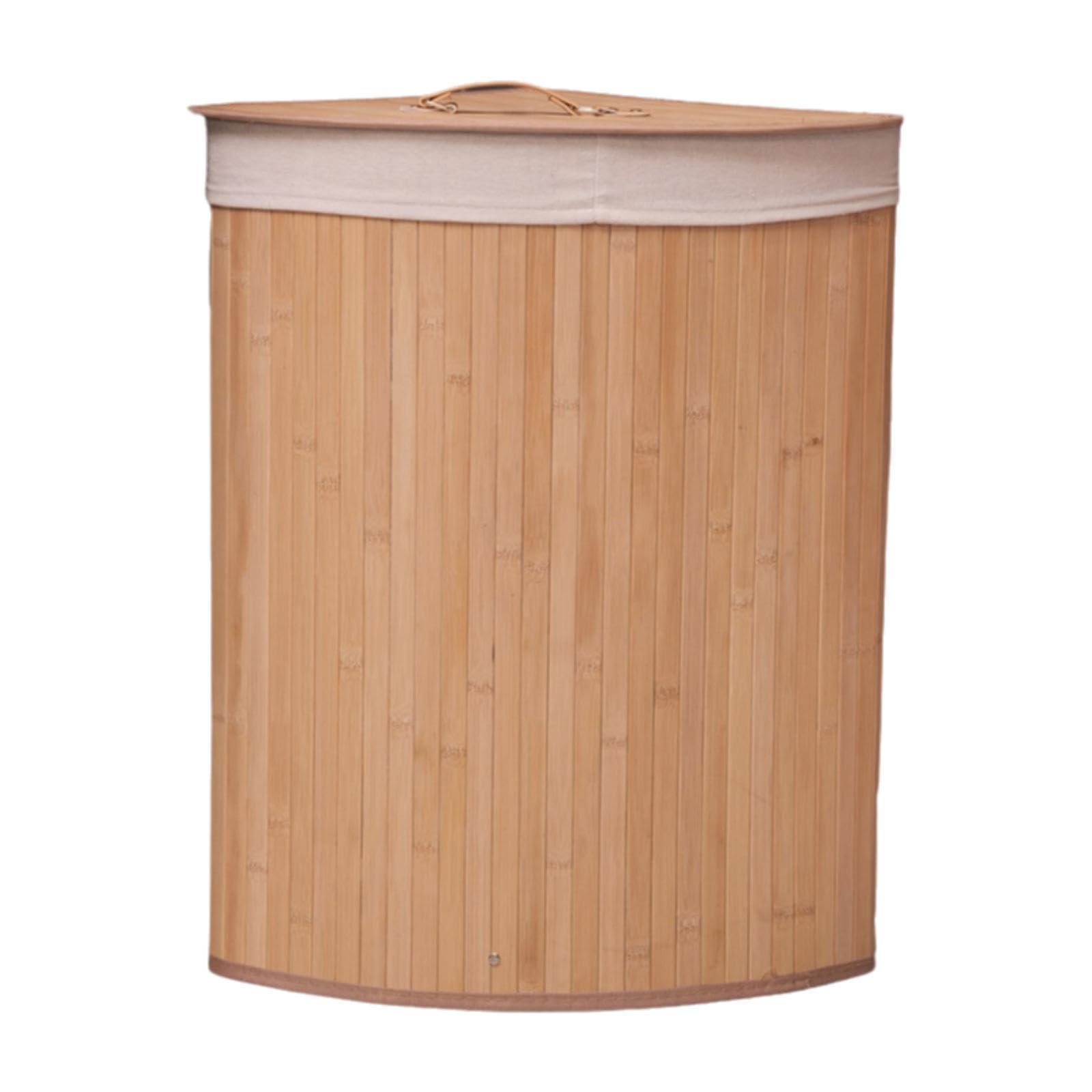 Panier à linge d'angle en bambou beige - Rangement pour jouets