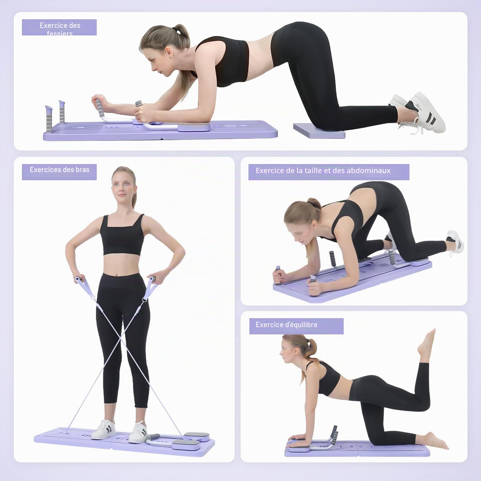 Planche de réformateur de pilates 5 en 1 améliorée : planche de pilates avec compteur LED et rouleau à rebond automatique – Planche centrale pliable multifonction pour salle de sport à domicile