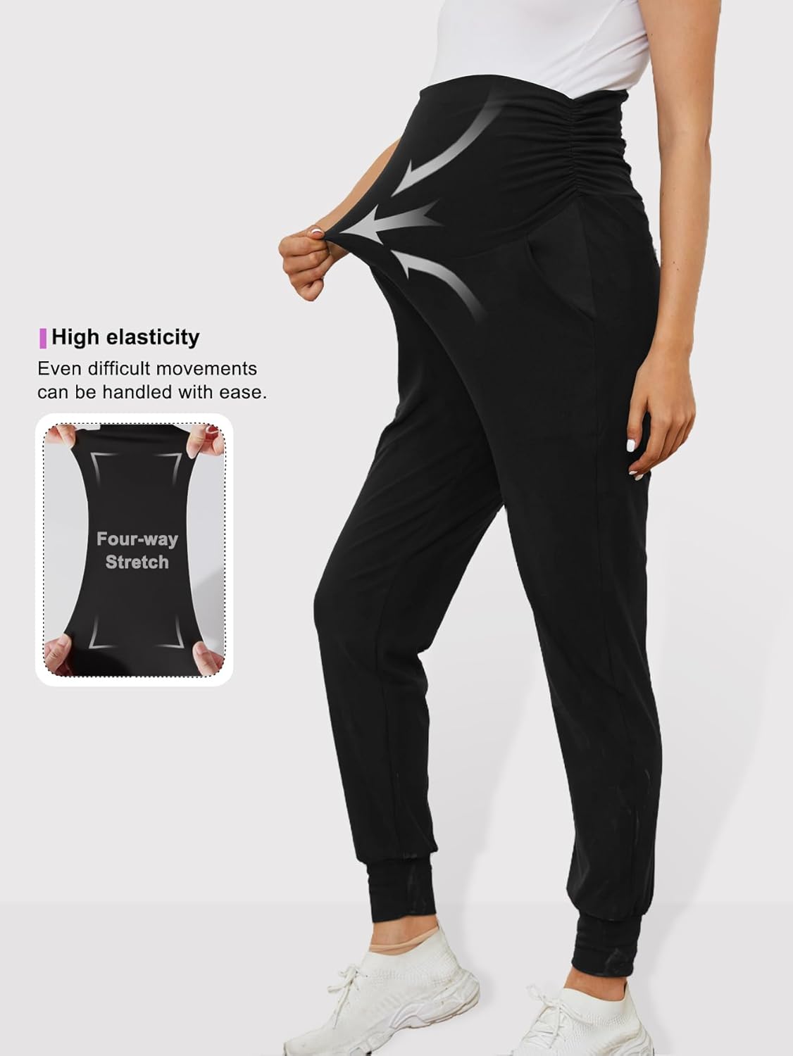 PARNIXS Women's Maternity Joggers Over Bump Stretchy Sweatpants Workout Sports Lounge Pants Yoga Trousers with Pockets - Image 5