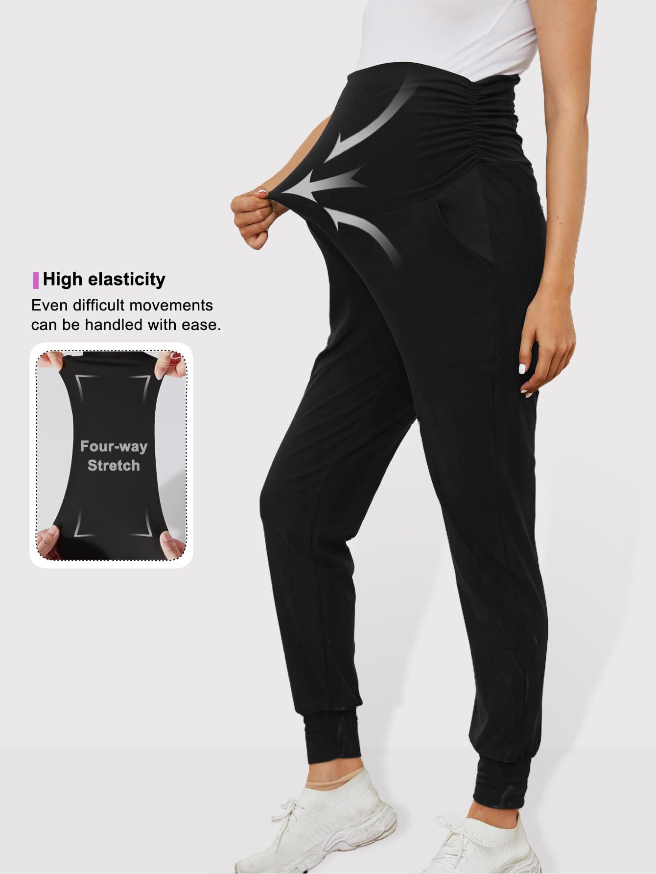 PARNIXS Set di due pezzi premaman Basic Stretch Design con tasche Leggings morbidi per mamme attive pantaloni da yoga - Abbigliamento tutto l'anno