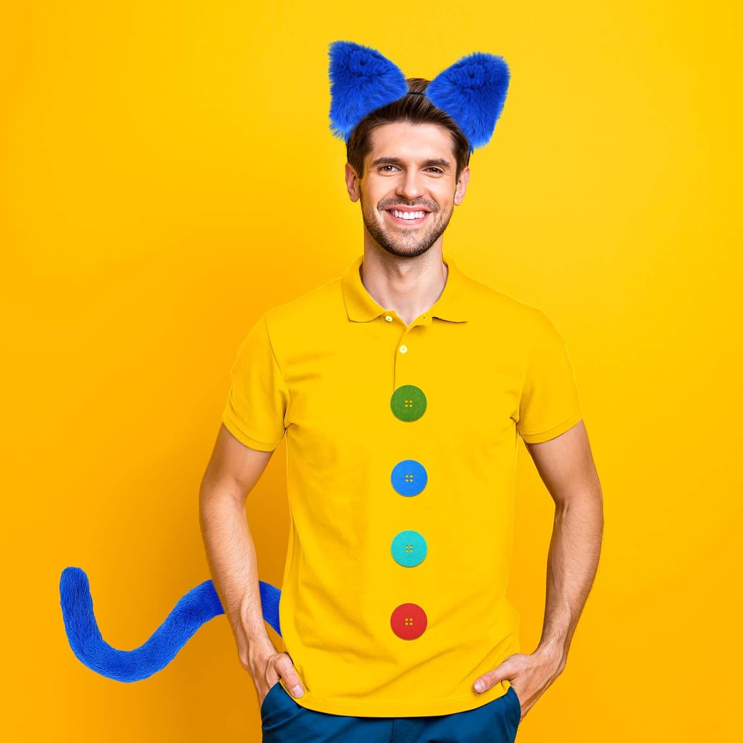 Halloween Cat Costume for Men Women Include Shirt,Cat Ears Headband,Cat Tail,Sticker and Sunglasses - Image 6
