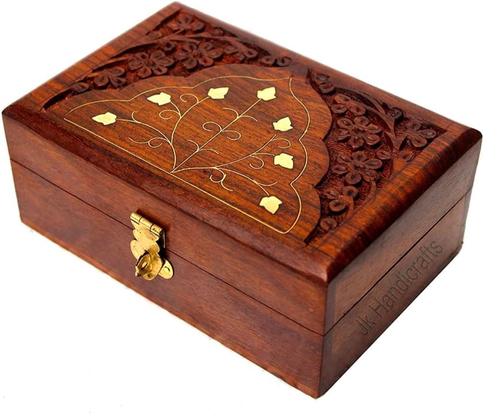 Exquisitely Hand Brass-Filled Wooden Jewelry Box| Handmade Decorative Case| Kit| Vanity| Organizer For Women, Girls, Necklaces, Gold, OUD BOX, Storage, Money, Wedding Gift, (6 x 4 inch)