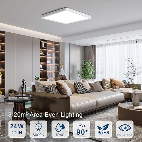 Miniatura 3 de Lámpara de techo LED de montaje empotrado de 24 W y 12 pulgadas, luz de techo cuadrada, súper delgada, 5000 K, panel plano blanco, lámpara de
