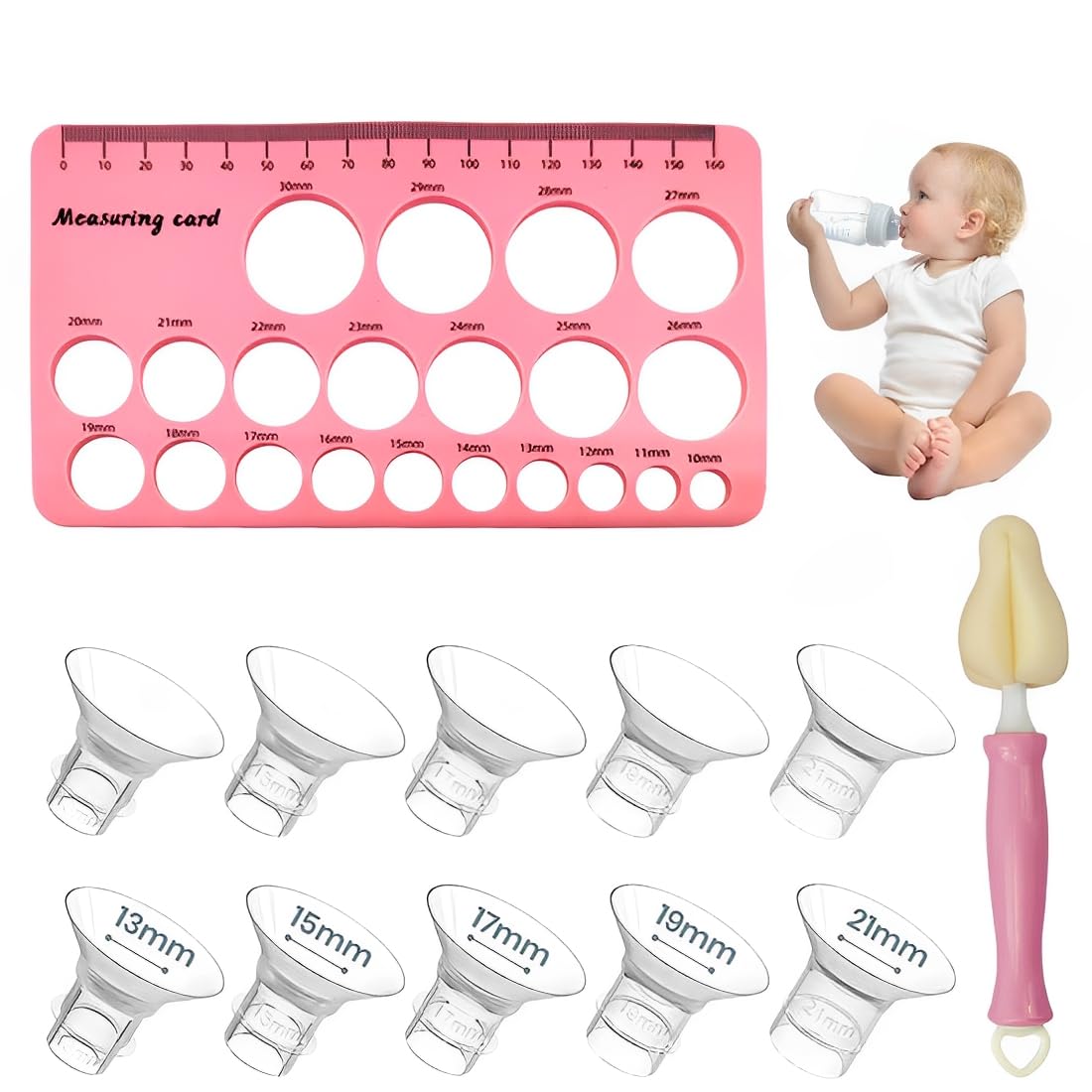 GXGM 10 Stück Flanscheinsätze 13/15/17/19/21mm für 24mm Flansch/Schild der meisten Pumpen, Stillen Zubehör für milchpumpe elektrisch, BPA-frei, kompatibel mit KISSBOBO/NuliieMomcozy/Jheppbay