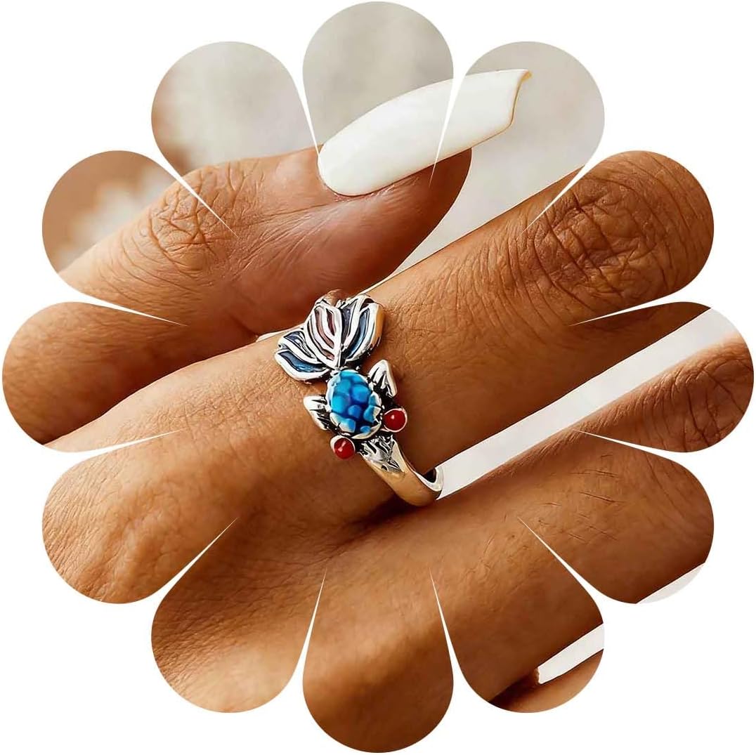 Boho Blue Fish Finger Ring Vintage Koi Fish Wrap Open Ring Koi Carp Open Knuckle Rings Goldfish Adjustable Stacking Rings Jewelry for Women