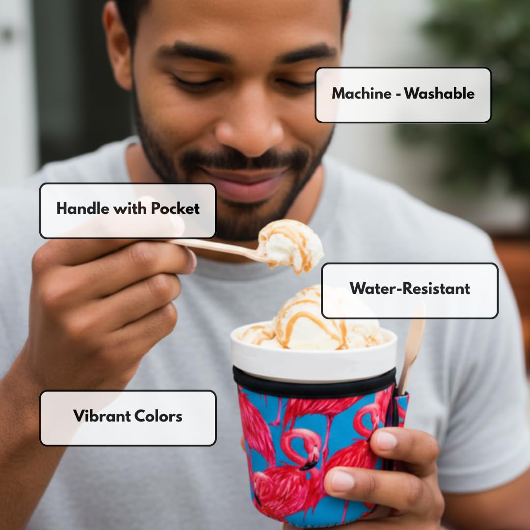 Lit Handlers Eiscreme-Kühlhülle – Neopren-Eiscreme-Pint-Halter mit Griff und Tasche – reißfester Kühler & Behälter – maschinenwaschbar & auslaufsichere Becherabdeckung für Joghurt (Zebra)