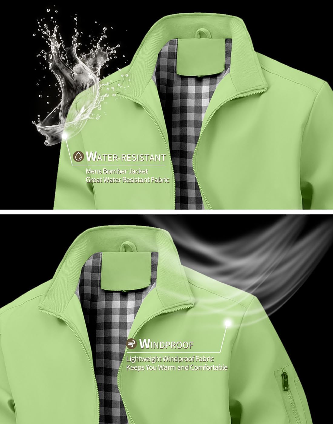 Men's Bomber Jacket Lightweight Casual Windbreaker Jackets Zip Up Coat - Image 4