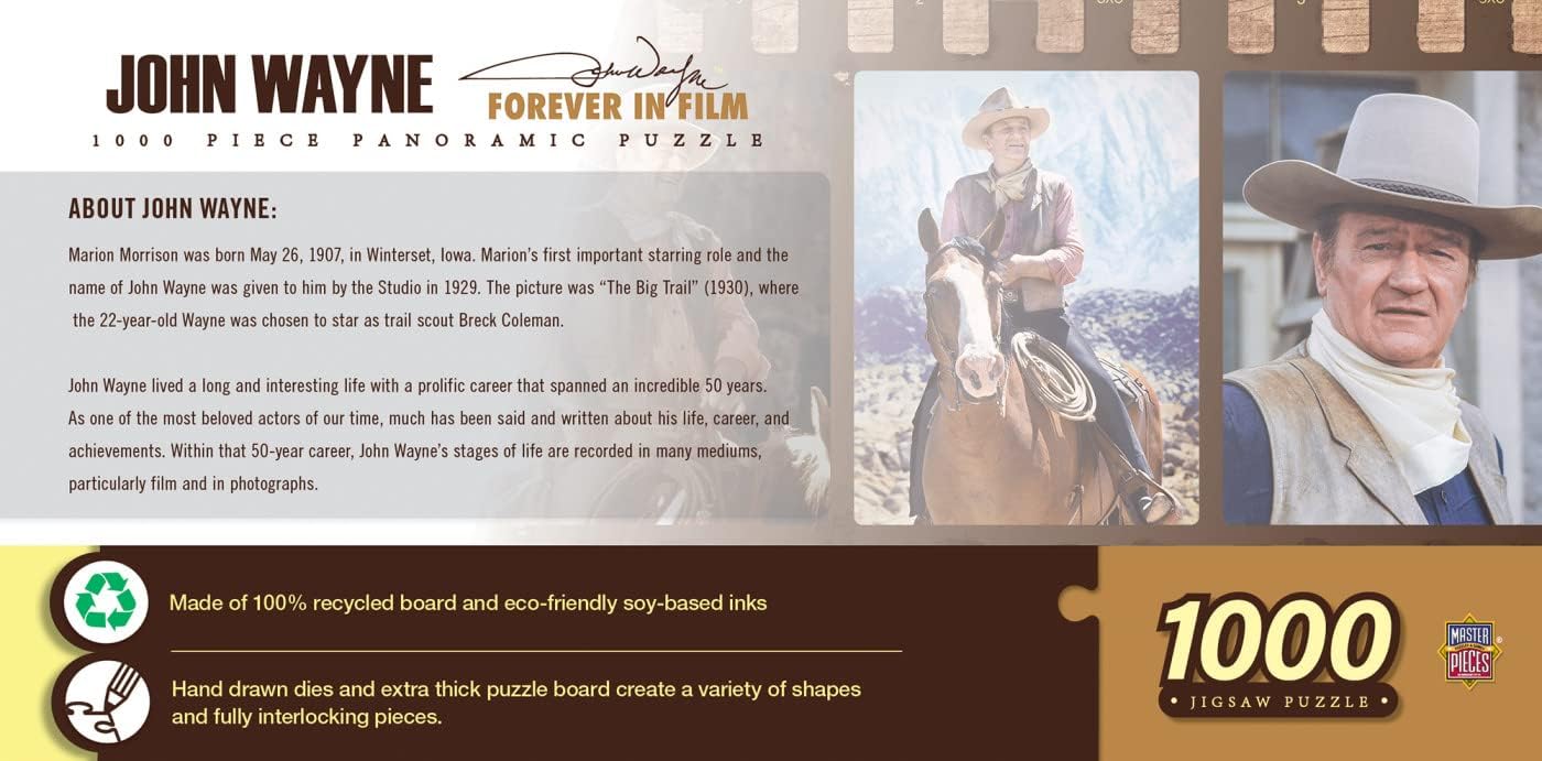MasterPieces 1000 Piece Jigsaw Puzzle for Adults, Family, Or Youth - John Wayne Forever in Film - 13"x39" Forever in Film John Wayne image 2 of 7 B00I8RKTYE