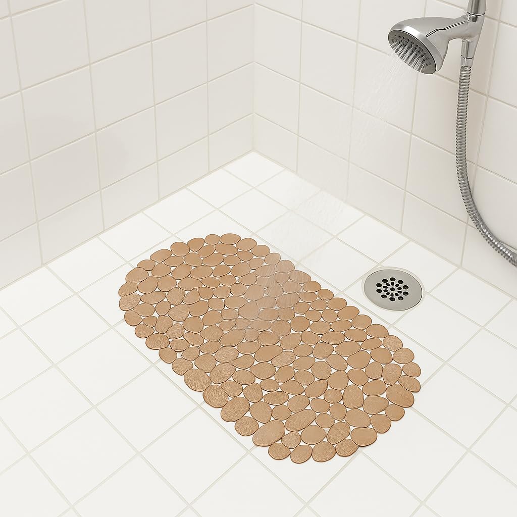 Rose Gold Non-Slip Bath Mat for Tub – 26.5" x 14" Oval PVC Mat with Suction Cups, Quick-Dry Waterproof Design, Slip-Resistant Safety Mat for Bathroom & Shower