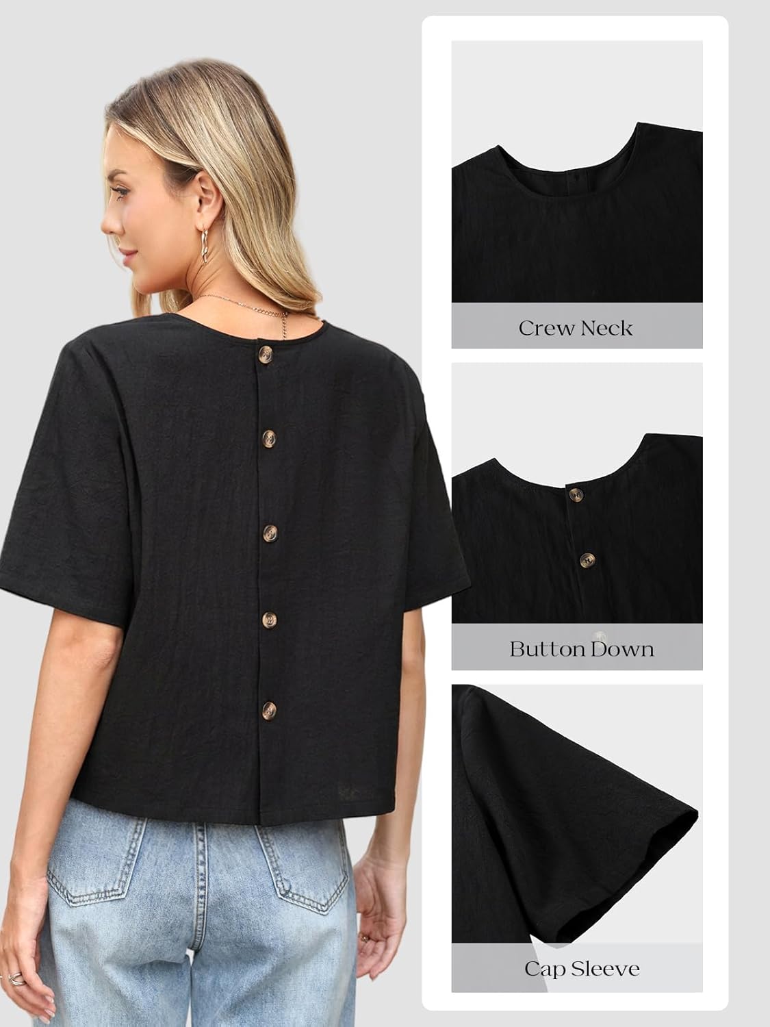 Celmia Womens Button Down Short Sleeve Cotton Shirt Summer Beach Blouse Dressy Casual Shirts Loose Fitting Tops for Women - Image 3