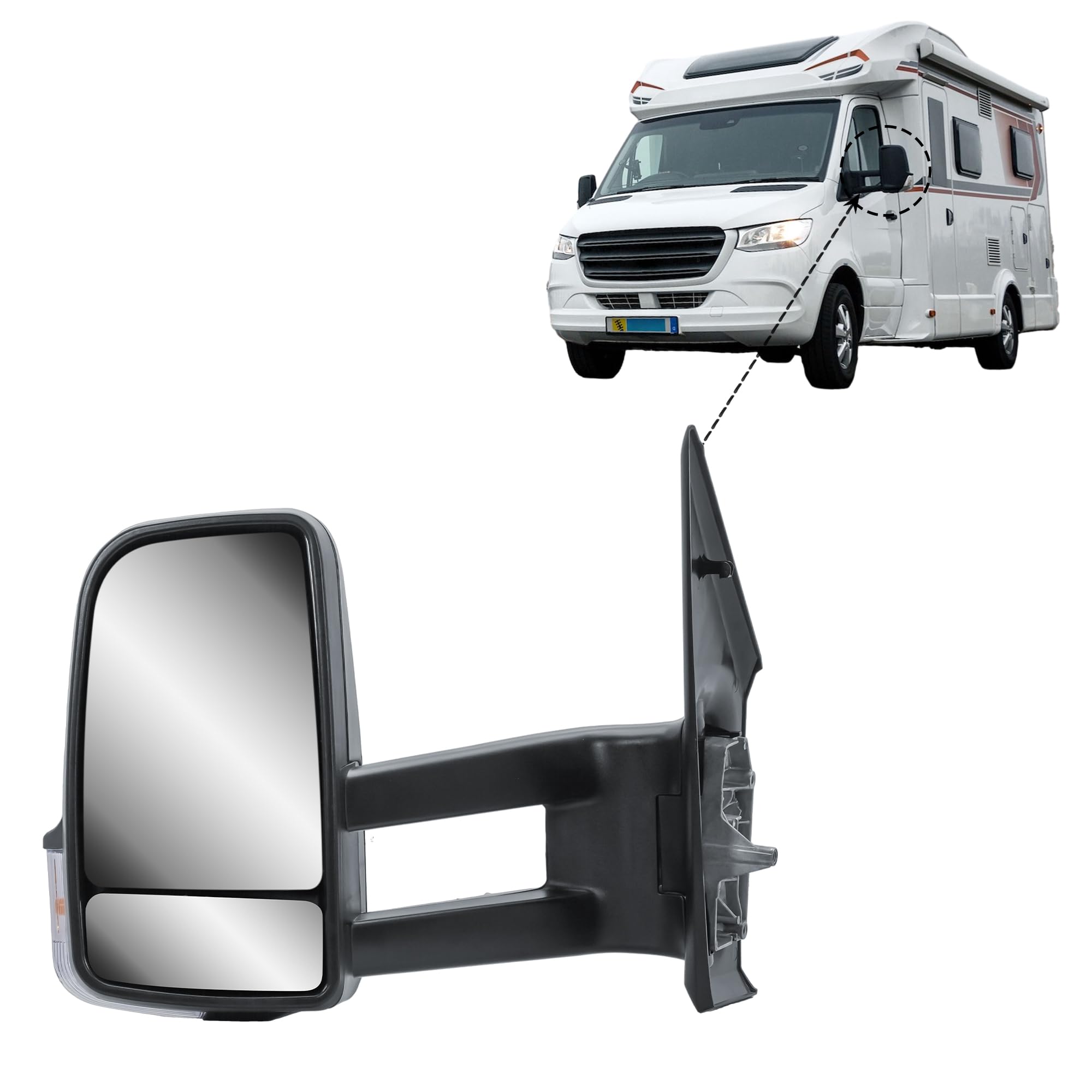 Espejo retrovisor izquierdo lado del conductor brazo largo eléctrico y calentable manual plegable negro mate tapa para Mercedes Sprinter 907/910 2019-2024
