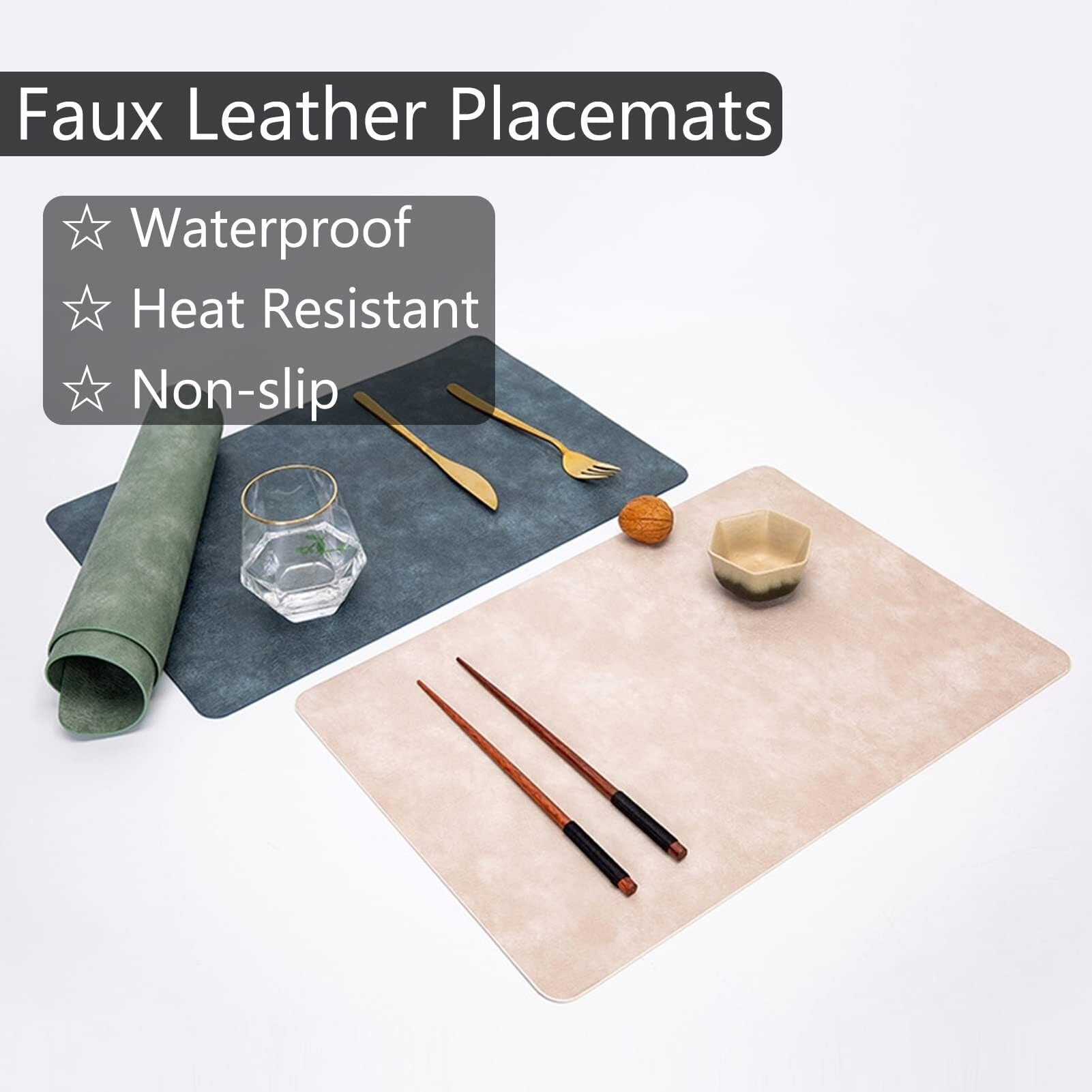 Decorazioni per la tavola, tovagliette, Set di tovagliette da Cucina e da Pranzo - 43x30 cm in Pelle PU, Resistenti al Calore, Lavabili e Impermeabili, Ideali per casa e Ristorante.