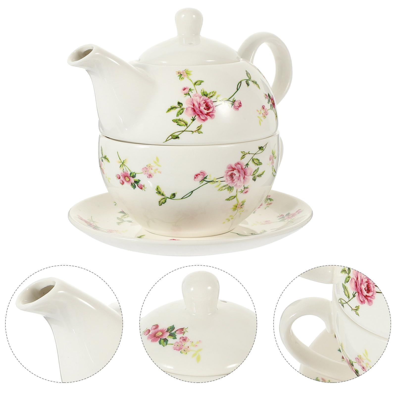 SEWACC Keramik Teekannen Satz mit Tasse und Untertasse Hitzebeständig Kleiner Chinesischer Teekessel für Losen Tee und Blütentee Klassisches Retro Design für Teeliebhaber und Reisende