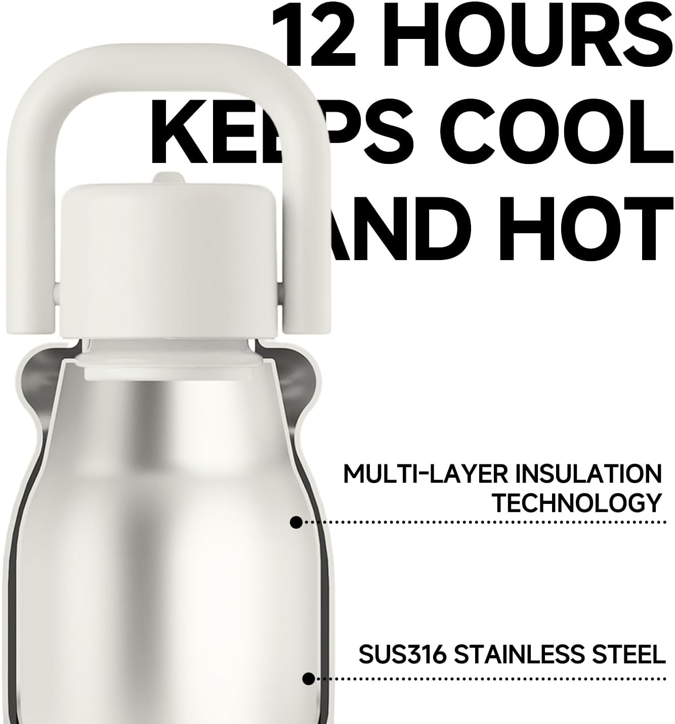 HOLOHOLO Insulated Water Bottle with Press Pop-Up Threadless Rim Design, Stainless Steel, Leak-Proof Travel Tumbler with Handle for School, Home, Work, Gifts, 15 oz (Dots)