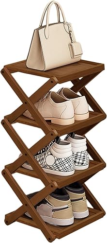Miniatura 10 de YYW Zapatero plano de bambú para entrada, sin instalación y plegable, pequeño zapatero vertical, ahorra espacio, zapatero estrecho para armario de