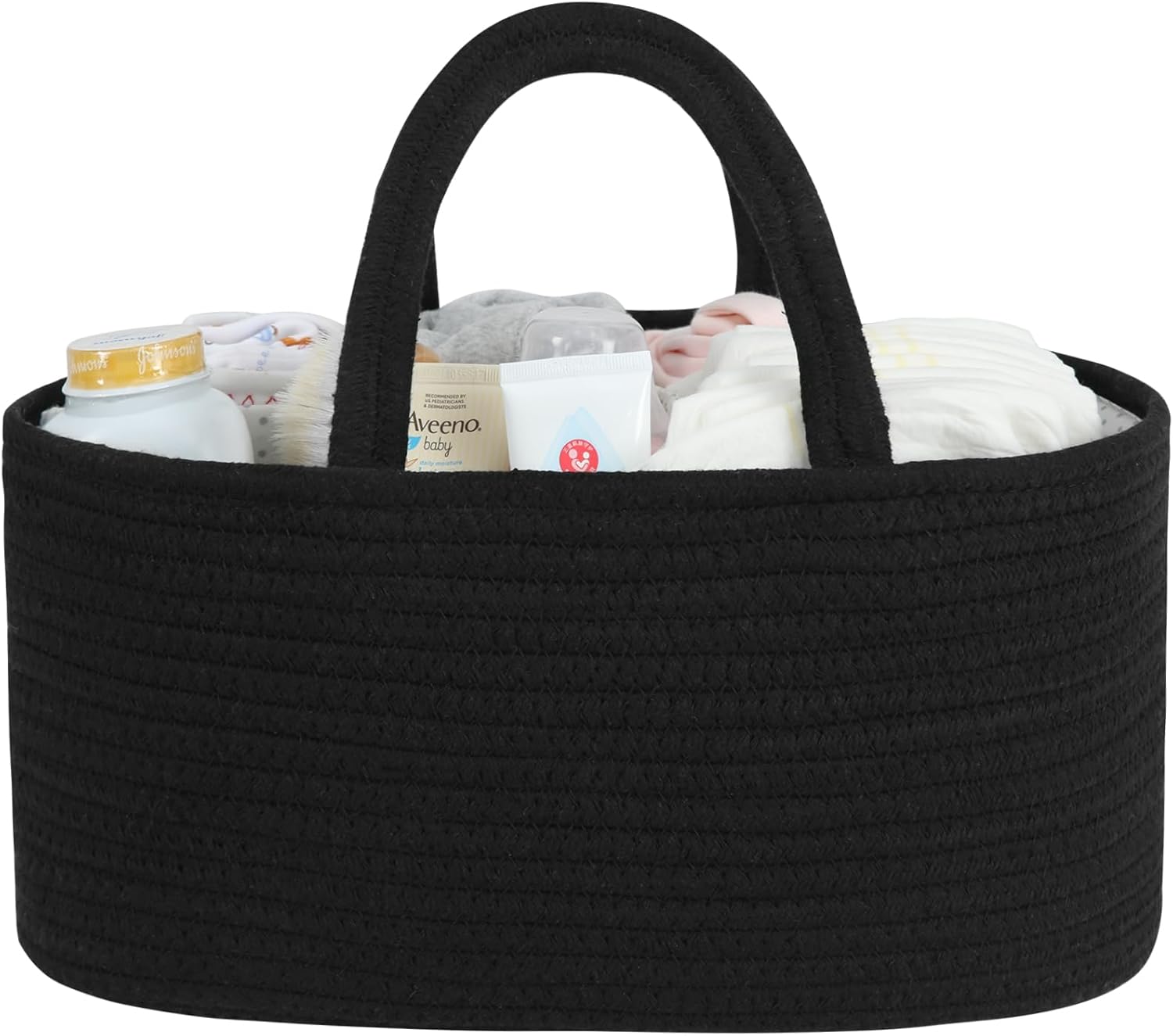 Black Baby Diaper Caddy Organizer for Boy or CarWoven Rope