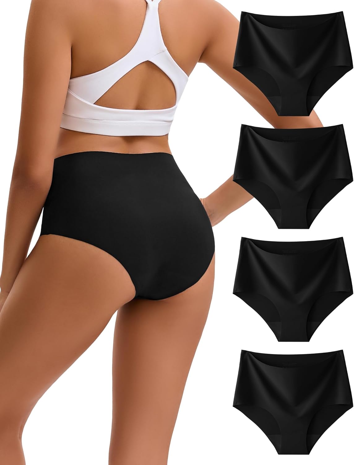 Women's Seamless Underwear No Show Lightweight Panties Invisible Briefs 4-Pack