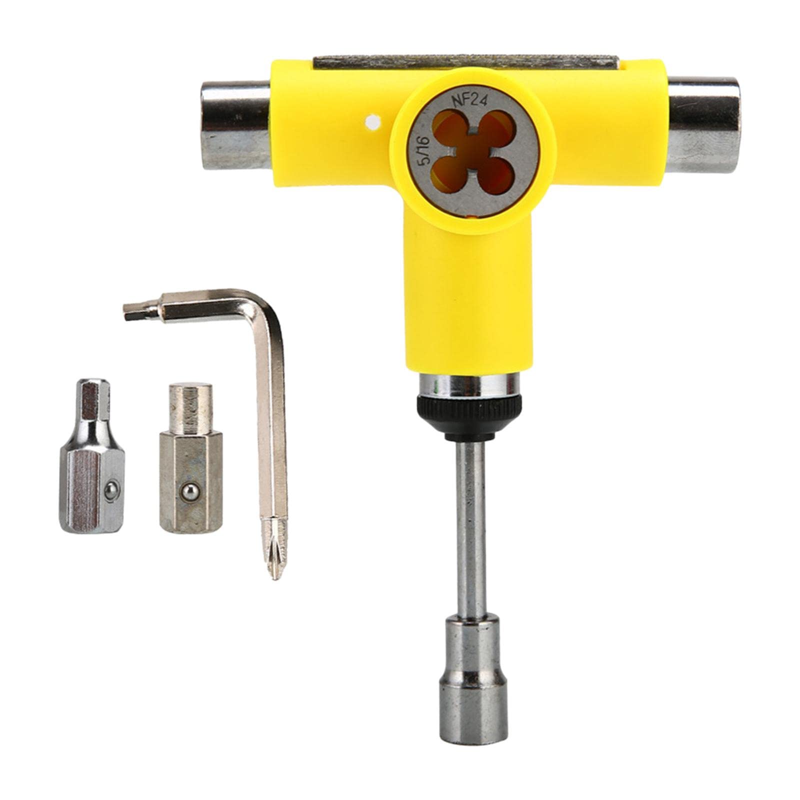Outil Pratique Skateboard Clé T Accessoire Patinage Wrench Acier Inoxydable Portable Installation Facile Réglage Roue Utilisé pour Atelier Mobilité, Jaune