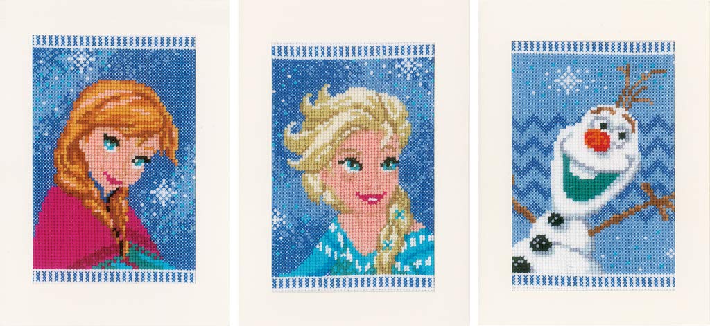 Vervaco Counted Cross Stitch Kit: Greeting Cards: Frozen - Elsa, Olaf & Anna (Set of 3), Assorted, Set of 3