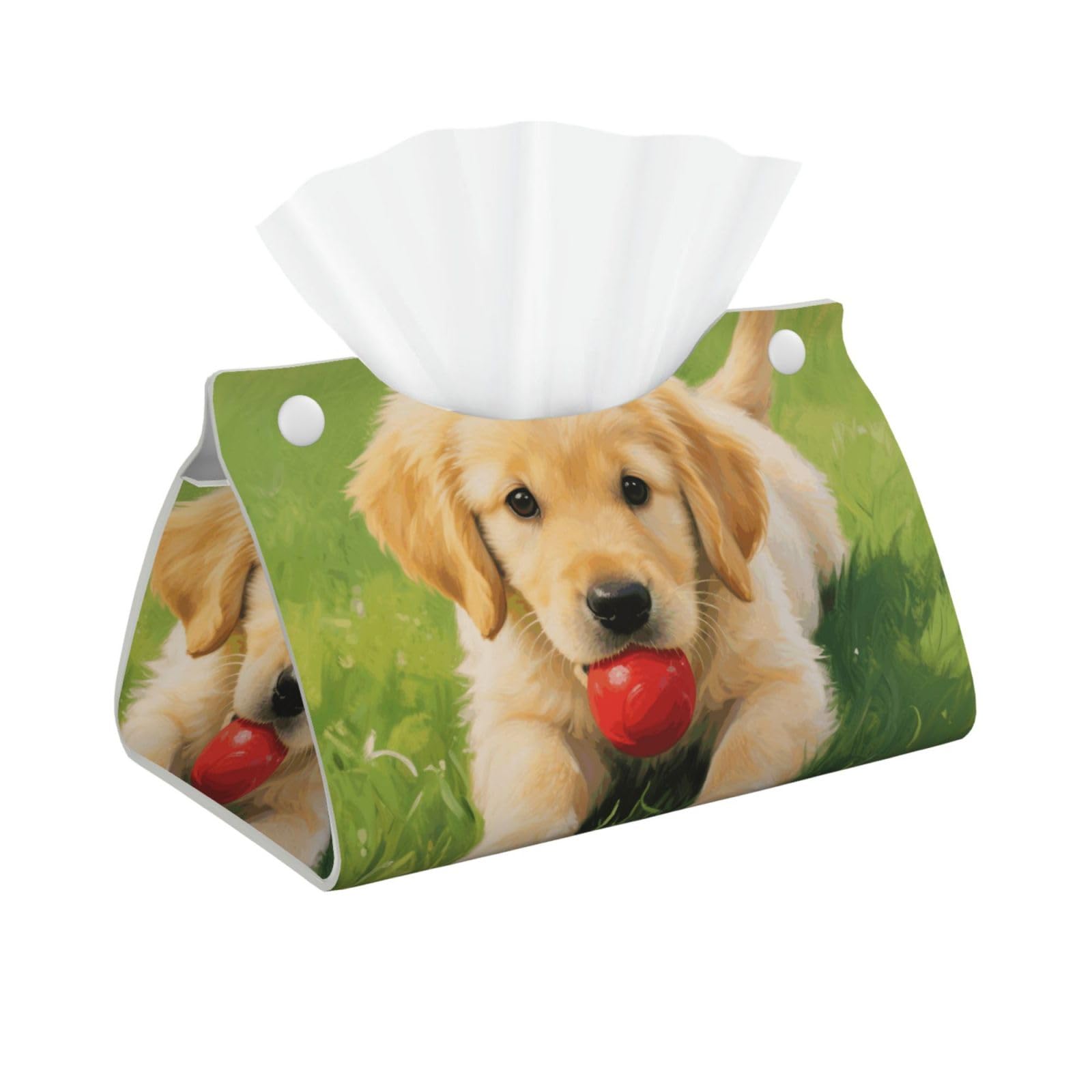 Pu Leather Tissue Box Cover, Cute Dog Rectangle Tissue Case Covers Decorative Tissue Box Holder Waterproof Tissue Holder Organizer for Bathroom Home Office