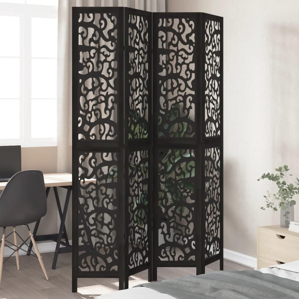 Paravento in legno massiccio di paulownia, 4 pezzi, 140 x 220 cm, pieghevole, con motivo in filigrana, autoportante e opaco, per soggiorno, camera da letto, ufficio